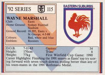 1992 Regina NSW Rugby League #115 Wayne Marshall Back